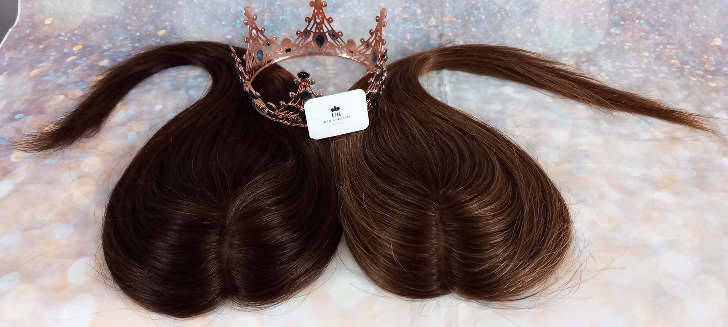 Silk base parting topper, virgin human hair, 2.5 x 4.5inch, free part, various colours