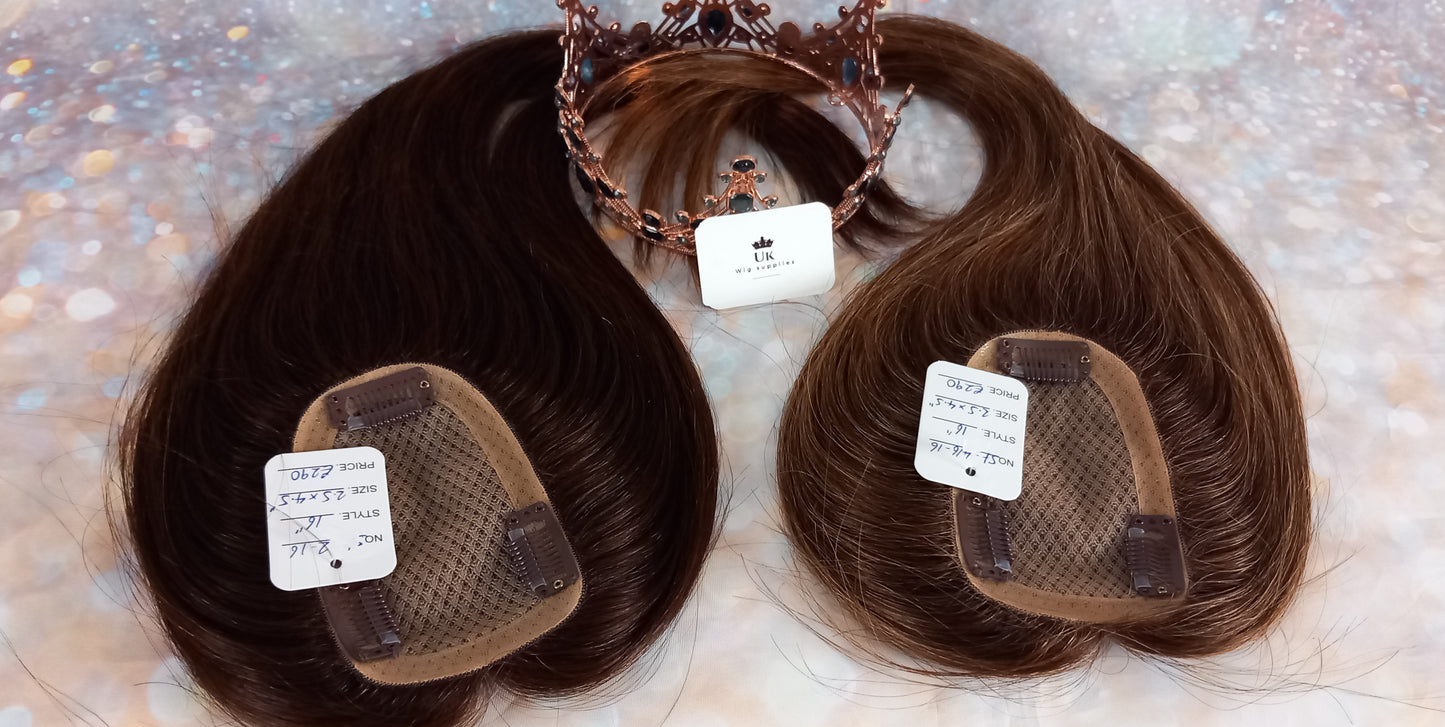 Silk base parting topper, virgin human hair, 2.5 x 4.5inch, free part, various colours