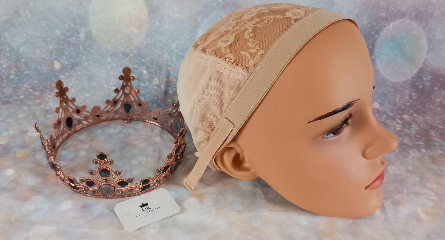 Wig caps, full cap, rose lace, adjustable, WITHOUT ear tabs and nape, M size for wig making