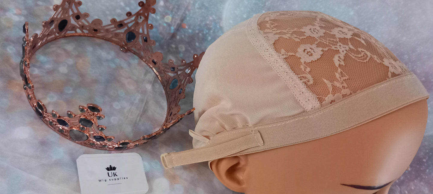 Wig caps, full cap, rose lace, adjustable, WITHOUT ear tabs and nape, M size for wig making