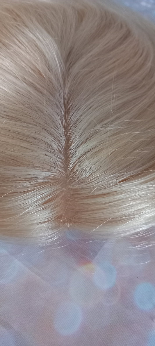 Hand tied silk base topper, 4x5 inch 613 light blonde, virgin human hair, 18 inch, free part, PU